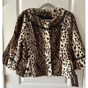 Terry Lewis Luxuries Vintage M Cheetah Animal Print Faux Fur NWT Peplum Coat